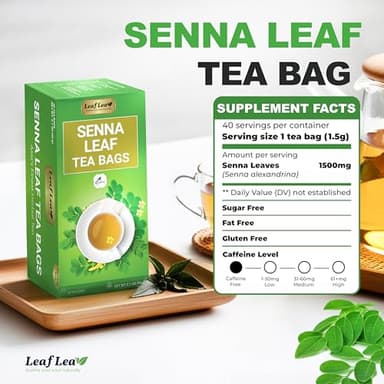 LeafLea 80 Senna Leaf Tea Bags – Natural Herbal Laxative Tea, Supports Gentle Constipation Relief & Healthy Digestion, Caffeine-Free, Sugar-Free, No Gluten, Non-GMO, Vegan, Individually Wrapped - Image 2
