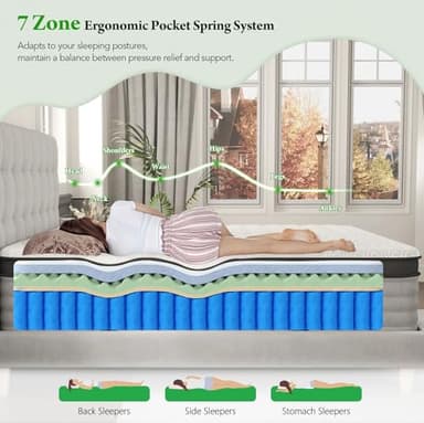 Onlylucky California King Mattress - 12 Inch Gel Memory Foam Mattress with Individual Pocket Spring for Pressure Relief & Motion Isolation, Premier Comfort Night Sleep, Enhance Support Hybrid Bed - Image 5