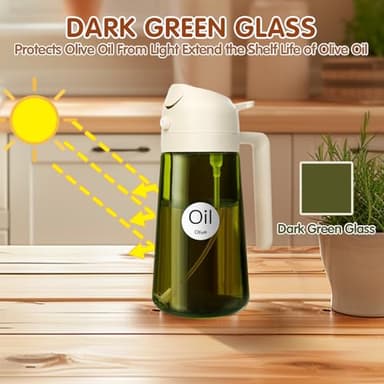YARRAMATE 16oz/470ml Light-Blocking Dark Oil Sprayer for Cooking, 2 in 1 Olive Oil Dispenser Bottle for Kitchen, Premium Dark Green Glass Oil Bottle, Food-Grade Oil Mister for Air Fryer, BBQ (White) - Image 2