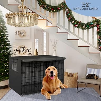 Explore Land Dog Crate Cover Heavy Duty Polyester Pet Kennel Sunshade Universal Fit for 48 inches Wire Cage (Black) - Image 5