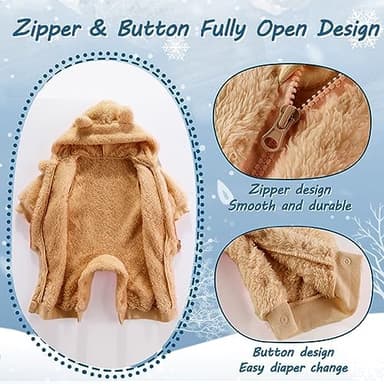 Newborn Baby Bear Outfit Suit Girls Boys Fleece Jumpsuit Romper Hooded Winter Snowsuit Clothes - Image 4