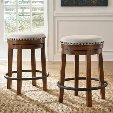 Signature Design by Ashley Valebeck 24" Counter Height Upholstered Swivel Stool, Brown & Black - Image 2