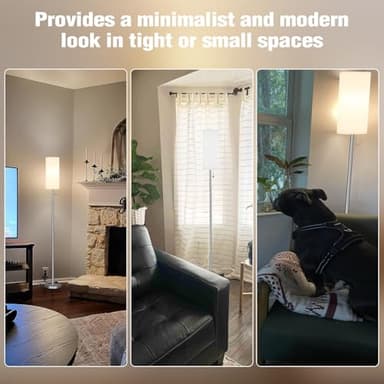 Ambimall Floor Lamp for Living Room with 3 Color Temperatures Bulb, 64" Standing lamp with Linen lampshade for Bedroom, Minimalist Pole Lamp, White Shade & Silver Pole - Image 7