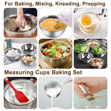 5-Speed Electric Hand Mixer, 4 Large Mixing Bowls Set, Handheld Mixers with Whisks Beater, Stainless Steel Metal Nesting Bowl Measuring Cups Spoons Kitchen Cake Blender for Baking Supplies - Image 8