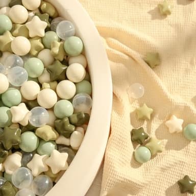 TRENDPLAY Star Ball Pit Balls 200 for Toddlers - Green Ball Pit Ball Shapes for Boys Girls Fun, Birthday Party, Christmas Decoration, Cream Colors Mix Green - Image 6