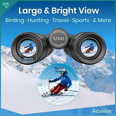 12x42 HD Binoculars for Adults High Powered with Phone Adapter and Tripod, Super Bright BAK4 Prism Waterproof Binoculars for Bird Watching Hunting Hiking Safari Travel Sports - Image 4