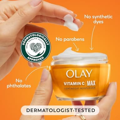 Olay Vitamin C MAX Face Moisturizer, Brightening Cream for Women, Hydrating, Evens Tone, Dark Spot & Hyperpigmentation Reduction, Glowing Skin Care - Niaciniamide, Peptides 1.7 Oz - Image 5