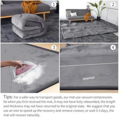 Baby Play Mat for Floor,1.3" Thick Memory Foam Tummy Time Mat,Soft Coral Velvet Nursery Rug,Large Non Slip for Crawling,Toddlers,Infants,Kids,Yoga & Tatami Style for Living Room(Dark Gray) - Image 7