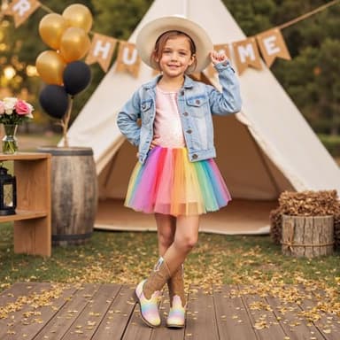 Motasha Girls Cowgirl Boots Glitter Toddler Girls Boots Rainbow Cowboy Boot for Girl Size 1 Little Big Kids Boot Western Riding Shoes Party Birthday (M7101 Shiny Rainbow 1) - Image 3