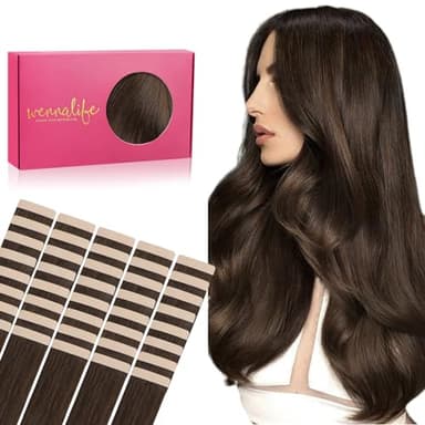 WENNALIFE Tape in Hair Extensions Human Hair, 40pcs 100g 22 inch Chocolate Brown Hair Extensions Real Human Hair Straight Tape in Extensions Invisible Human Hair Extensions Reusable Hair Extensions - Image 1
