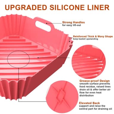 Air Fryer Silicone Liners Square 2 Pack 7.1 Inch Airfryer Liners 4-7 QT Reusable Air Fryer Liners Silicone Pot Oven Liner Baking Tray, Air Fryer Basket Silicone Mat Bowl Air Fryer Accessories Kitchen - Image 4