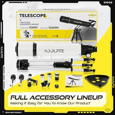 Telescope, 90mm Aperture 700mm - Vertisteel AZ Mounting Base, Highly Adjustable Telescopes, Ideal for Adults, Astronomers & Kids with Carrying Case, Wireless Remote, Phone Adapter (White) - Image 8