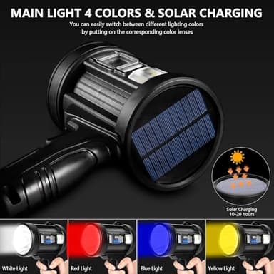 MIXILIN Rechargeable Spotlight, 90,000 Lumens Handheld Hunting Flashlight Led Spot Light with Cob Light and Solar Panels, Lightweight and Super Bright Spotlight for Hunting Boating Camping - Image 6