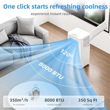 Portable Air Conditioner 8000 BTU, Remote Control, Fan Mode, Cools 350sq. ft, 24 Hour Timer, Quiet Operation,Window, 2 Fan Speed for Bedroom Office Home Dorm - Image 5