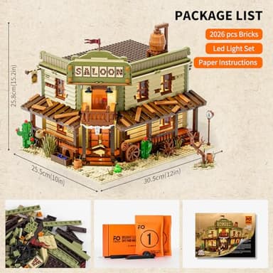 FUNWHOLE Western-Saloon Lighting Building-Bricks Set - The Old West Saloon LED Light Construction Building Model Set 2026 Pcs for Adults and Teen - Image 6
