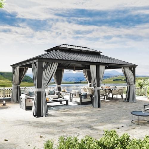 Aoxun 14' X 20' Hardtop Gazebo with Drainage System, Aluminum Outdoor Gazebo with Galvanized Steel Double Roof, Patio Permanent Metal Pavilion with Netting, for Garden, Deck, Grey - Image 1