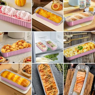 Gyreuni Loaf Baking Pans with Set- 50Pack Pink Mini Cake Pans with and Spoons＆Sticker,10 Piping Bags＆11yd Ribbon,Aluminum cake tins with lids for Cheesecake and Small Cake Container - Image 5