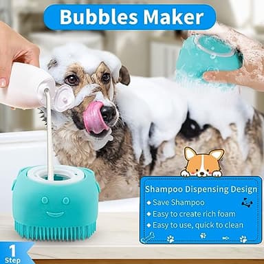 Comotech 3-in-1 Dog Grooming Brush | Adjustable Handle Shampoo Brush & Scrubber for Short & Long Haired Dogs & Cats (Blue Blue White) - Image 2