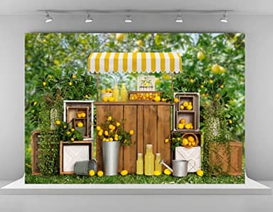Kate 7x5ft Summer Lemon Shop Backdrops for Photography Lemonade Theme Party Decoration Background Lemon Juice Lemon Tree Backgrounds Sweet Baby 1st Birthday Party Studio Backdrop - Image 1
