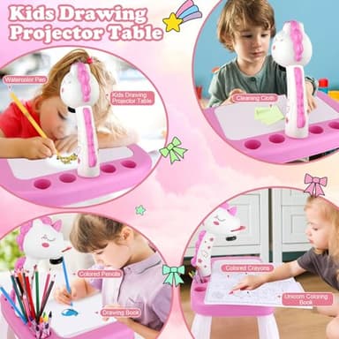 Drawing Projector for Kids, Art and Crafts, Drawing Board with Music, Color Pens, Pencils, Crayons, Scrapbook, Unicorn Sticker Book, Ideal Toy for 3+ Year Old Girls & Boys (Unicorn Kit) - Image 5