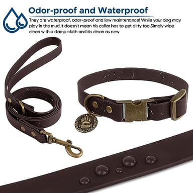 Wisedog Dog Collar and Leash Set, Waterproof Adjustable Puppy Collars with Cute Tag 6FT Dog Leash with Poop Bag for Small Medium Large Dogs (XS(Collar:8.5"-12";Leash:4 ft), Brown) - Image 4