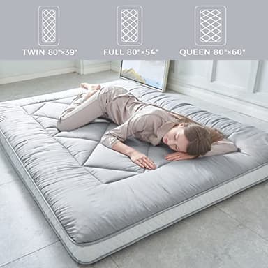 Heimorn Japanese Futon Mattress, Thick Foldable & Portable Sleeping Mattress with Dust-Proof Cover, Gray Full - Image 5