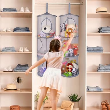 Basumee Stuffed Animals Net or Hammock 2 Pcs Stuffed Animals Storage Toy Net Hammock for Plushies Storage Organizer Mesh Kids Girls Room Decor, Gray, 3 Tiers - Image 4