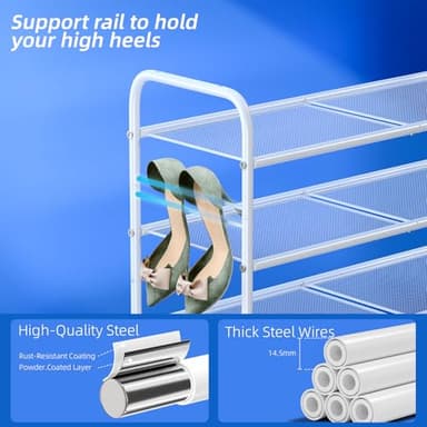 SUFAUY 3-Tier Mesh Shoe Rack, Closet Metal 33" Wide Shoe Shelf Heavy Duty, White - Image 6