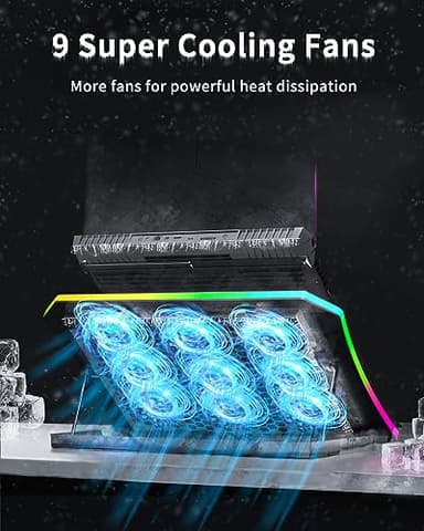 KeiBn Upgraded Gaming Laptop Cooler Pad with 9 Quiet RGB Fans, Cooling Pad for 15.6-17.3 Inch Laptops with 7 Height Stands, 2 USB Ports, Phone Stand-Blue - Image 2