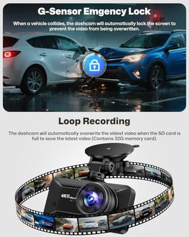 SUVCON Dash Cam Front and Rear 4K/1080P Full HD, Dash Camera for Cars with 32GB Card, Built in WiFi with APP, Dual Dash Cam 3.94" IPS Screen, G-Sensor, Loop Recording, WDR, Parking Mode - Image 5