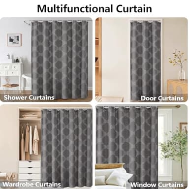 OWENIE Grey Shower Curtain Set, Jacquard Geometric Textured Fabric Boho Shower Curtains for Bathroom, Soft Hotel Style Farmhouse Shower Curtain Grommet Top 12 Hooks, Machine Washable, 72x72, Grey - Image 8