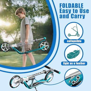 Scooter for Kids 6-12 & Adults | Adjustable Height, Foldable, Lightweight Aluminum Frame | Holds Up to 240lbs | Smooth Ride on Any Terrain - Image 5