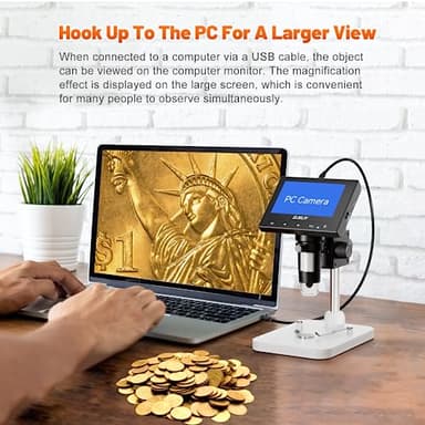 Elikliv Microscope, LCD Digital Coin Microscope 1000x, Coin Magnifier with 8 Adjustable LED Lights, PC View Compatible with Windows/MacBook, EDM4, 4.3-Inch - Image 4