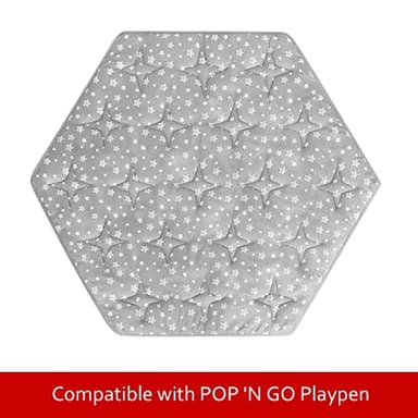 Hexagon Playpen Mat Compatible with POP 'N GO Baby Playpen, 59 Inch Hexagon Mattress Pad, Non Slip and Cushion Play Mat Grey with Star Print - Image 5
