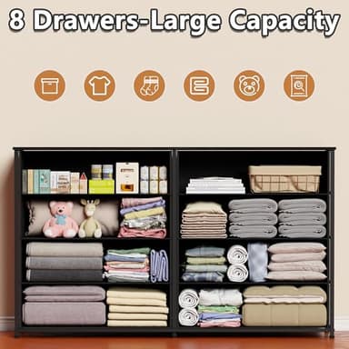 Furnulem Wide Dresser with 8 Fabric Drawers, TV Entertainment Center with Storage for 55'' TV, Large Chest of Drawers for Bedroom, Living Room, Dorm, Closet, Entryway, Wood Top (Black Oak) - Image 8