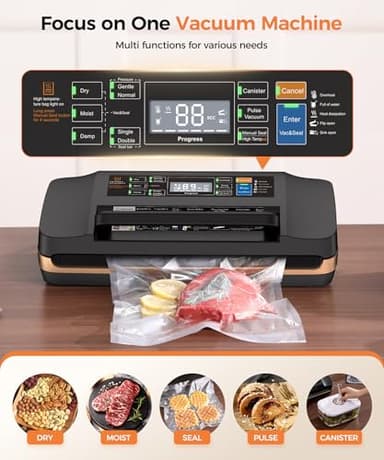 95kpa Vacuum Sealer Machine,Commercial Full Automatic Food Sealer,Powerful Sealing System with Double Heat Seal,Bags Storage,Easy-Lock Handle,Build-in Cutter,1 Bag Rolls and 10 pcs Pre-cut Bags（Black） - Image 2