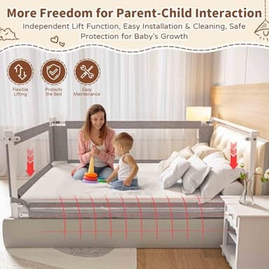 PurePapoose 3-Piece Queen Size Bed Rail for Toddlers - Height Adjustable Baby Bed Rail Guard with Headboard Rod,Safety Bed Rails for Queen Size Bed with Child Lock(78.74x78.74x59Inch - Image 8