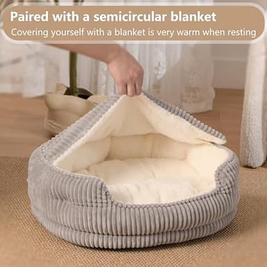 OMLIVLIES Cat Beds for Indoor Cats,with Soft Hooded Blanket.Comfortable Cute cat Bed,Removable Inner pad Washable with Non-Slip Bottom,Cozy Kitten、Small Dog Bed (Grey) - Image 5