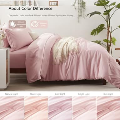 UNILIBRA Queen Comforter Set 7 Pieces Bed in a Bag - Pink Queen Soft Bedding Set for All Seasons - Cationic Dyeing Bed Comforter Sets with Comforter, Flat Sheet, Fitted Sheet, Pillowcases & Shams - Image 6