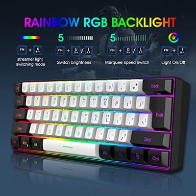 Snpurdiri 2.4G Wireless Gaming Keyboard and Mouse Combo, Include Mini 60% Merchanical Feel RGB Backlit Keyboard, Ergonomic Vertical Feel Small Wireless Mouse(Black and White) - Image 8