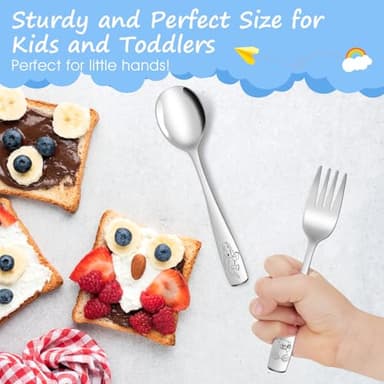 AUOIKK 10-Piece Toddler Flatware, Kids Utensils Stainless Steel Cutlery Set, Children Safe Spoons and Forks with Ergonomic Handle, Easy to use and Dishwasher Safe (Crocodile and Bear) - Image 5