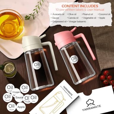 YARRAMATE 16oz/470ml Glass Olive Oil Sprayer for Cooking with Stickers, 2 in 1 Oil Dispenser for Kitchen Gadgets, Food Grade Premium Spray Bottle for Salad, Frying, BBQ (Creamy White) - Image 2