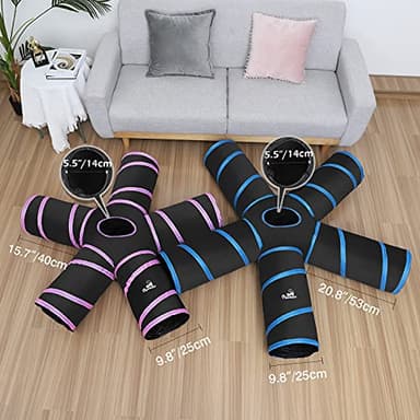 Pawaboo Cat Toys, Cat Tunnel Tube 5 Way Tunnels 25x53cm Extensible Collapsible Play Tent Interactive Toy Maze Cats House with Balls and Bells for Cats Kitten Kitty Rabbit Small Animal, Blue - Image 5