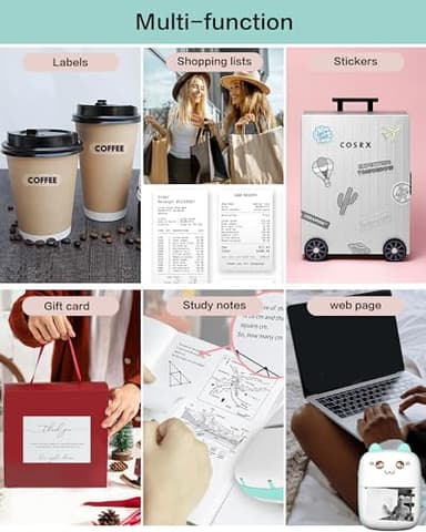 Mini Printer Portable, Inkless Sticker printer with 8 Rolls Paper, Bluetooth Wireless mini thermal printer Compatible with iOS + Android for Journal, Memo, Photo, Print Pod Gifts for Girls Kids - Image 7