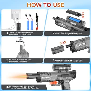 Electric Water Gun with Muzzle Light,Automatic Water Gun Blaster,Squirt Gun Range 23-32 FT,Outdoor Party Summer Water Shooting Game Toy with 2 Batteries,Ideal Watergun Easter Gift for Kids & Youths. - Image 4