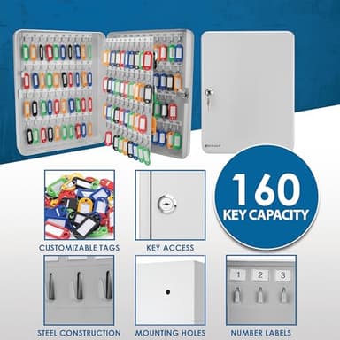 Barska 160-Position Key Cabinet Lock Box – Adjustable Numbered Hooks, Color-Coded Key Tags, Steel Construction – Gray Finish - Image 10