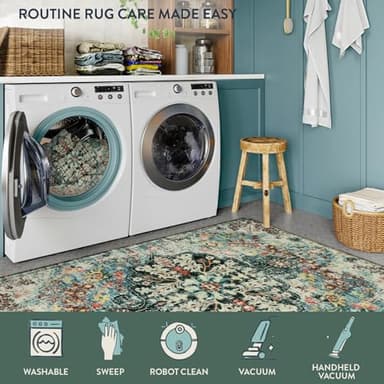Lahome Bohemian Floral 2'8" x 8' Washable Hallway Runner Rug, Non Slip Kitchen Carpet Runners, Turkish Soft Pet Friendly Stair Mat for Bathroom Laundry Room Sunroom, Teal - Image 4