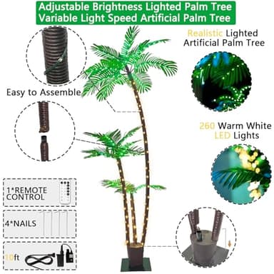 SOSHOT 6FT Lighted Artificial Palm Tree with Three Trunks and Upgraded 260 LED Lights - Outdoor/Indoor Use, Perfect for Tiki Bars, Patios, Homes, Offices, Beaches, Yards Pool and Cruise Party - Image 4