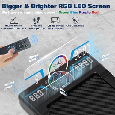 Walking Pad Treadmill with 12% 9-Level Auto Incline, 450 lbs Capacity RGB LED Screen, Bluetooth Speaker Under Desk Treadmill, Compact Treadmills for Home Hiking, Black - Image 6