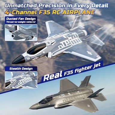 DEERC F35 4 Channel Brushless RC Plane for Adults Remote Control Airplane EDF Fighter Jet,2.4GHz 6-axis Gyro Stabilizer EPP RTF Hobby Glider Aircraft Plane Easy to Fly for Advance Player - Image 3